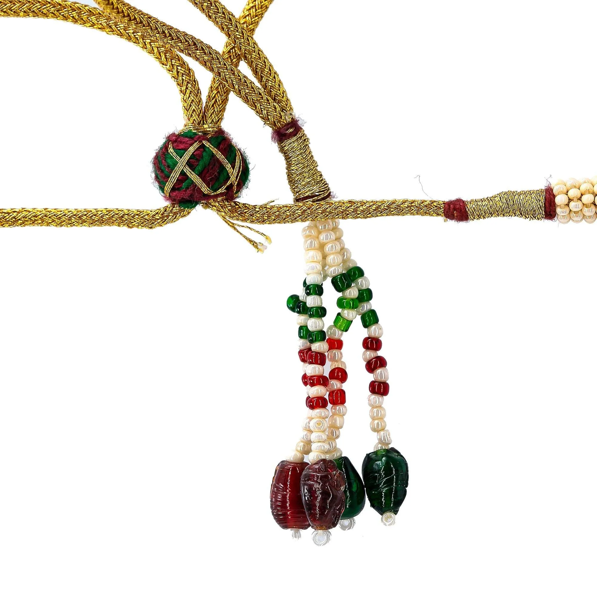 22K Yellow Antique Gold Ram Parivar Haaram Necklace W/ Emeralds, Rubies, Pearls & Ram Parivar Kasu