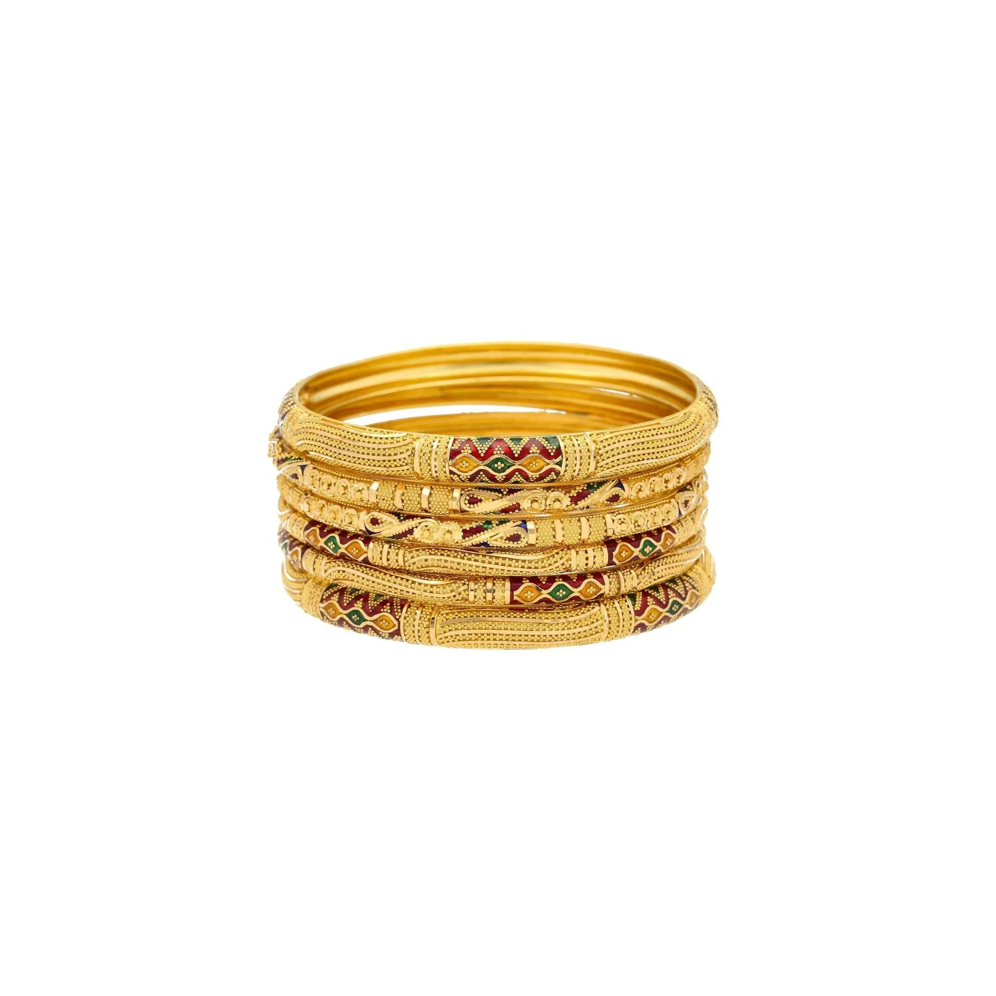 22K Yellow Gold & Enamel Large Unity Bangles