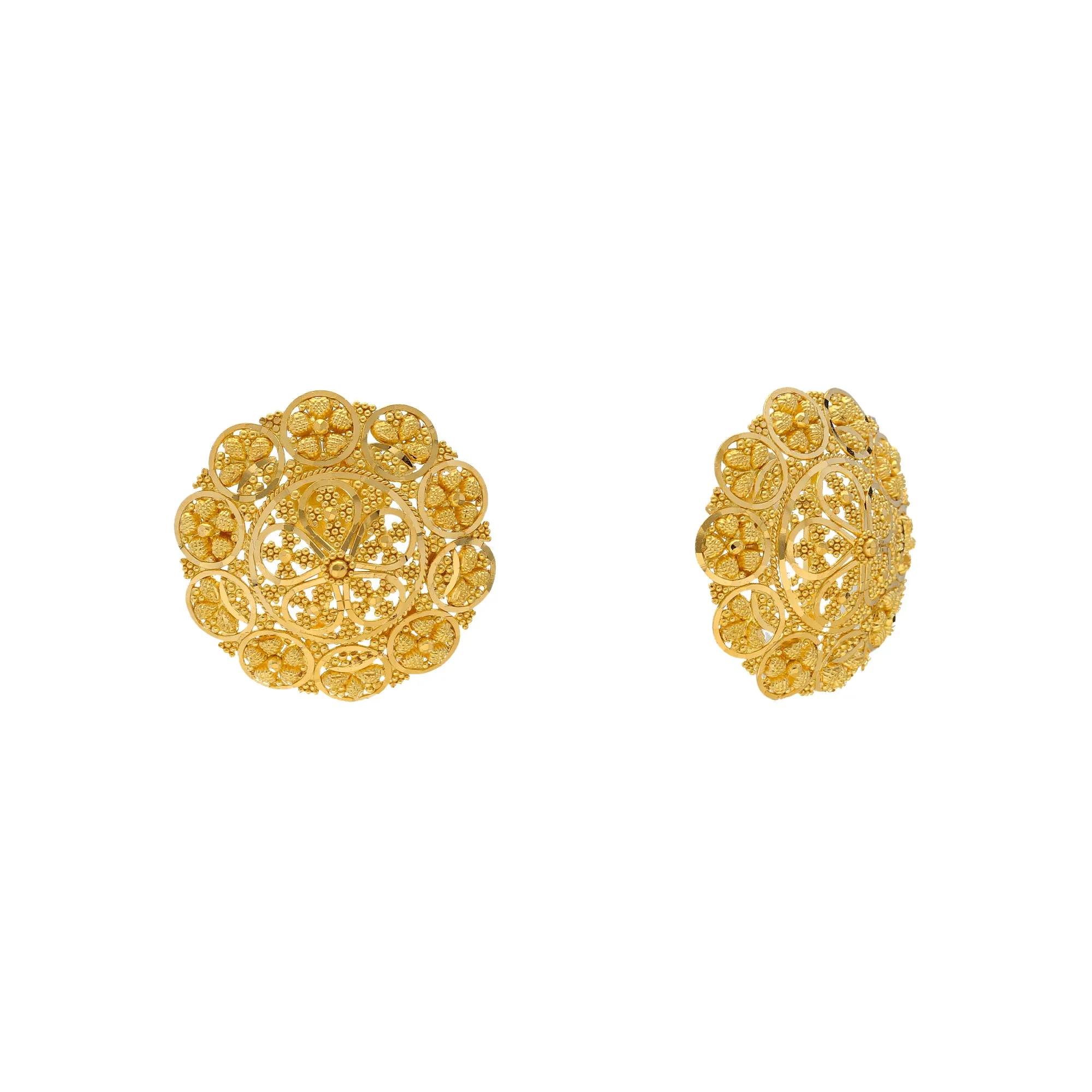 22K Yellow Gold Round Filigree Stud Earrings (10.4gm)