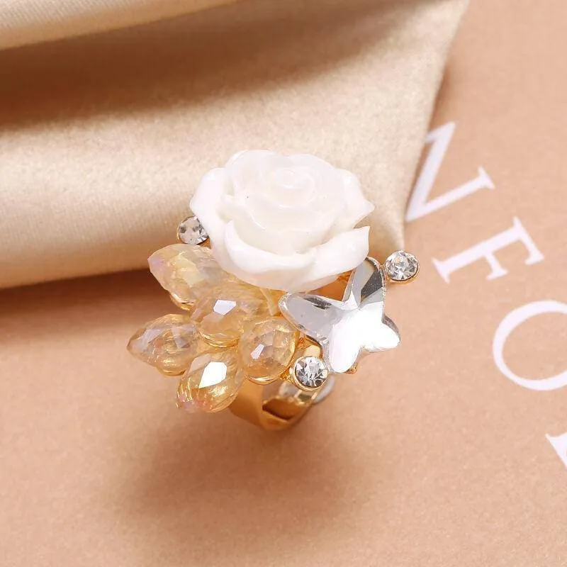 Adjusting Flower Rhinestone Rings