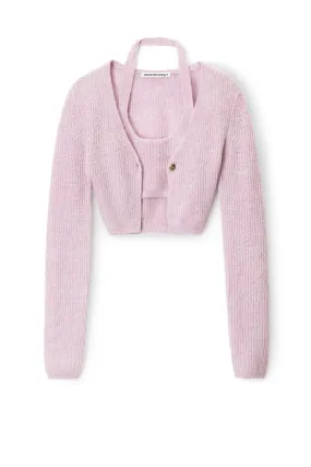 alexanderwang.t Twinset Halter Knit Cardigan - Lavender Frost