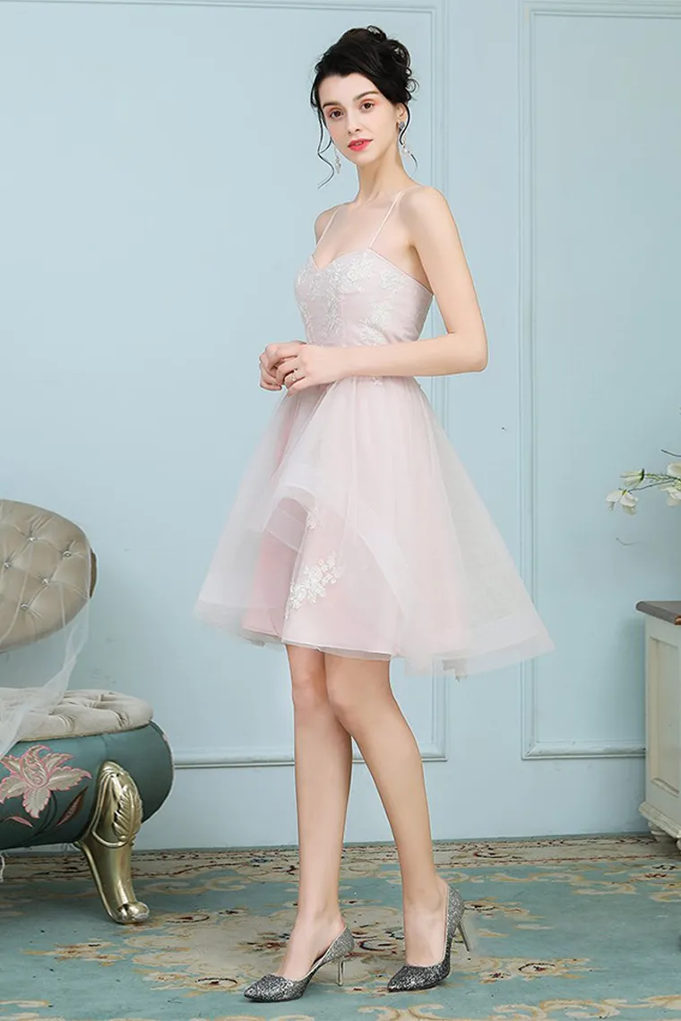 Alexis A-Line/Princess Spaghetti Straps Natural Waist Tulle Knee Length Sleeveless Bridesmaid Dresses