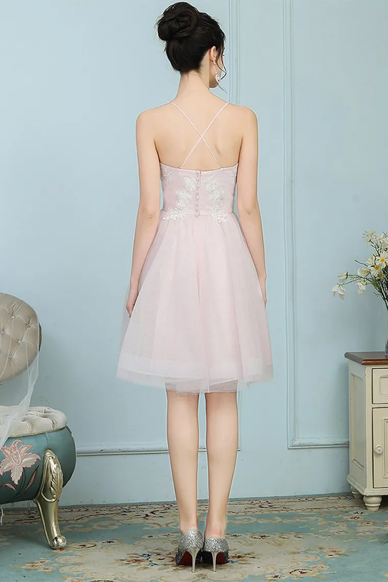 Alexis A-Line/Princess Spaghetti Straps Natural Waist Tulle Knee Length Sleeveless Bridesmaid Dresses