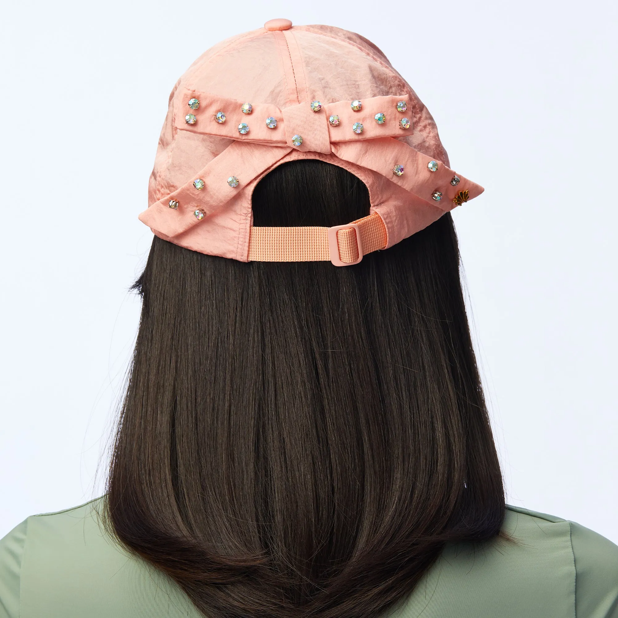 APRICOT BOW EMBELLISHED NYLON BASEBALL CAP