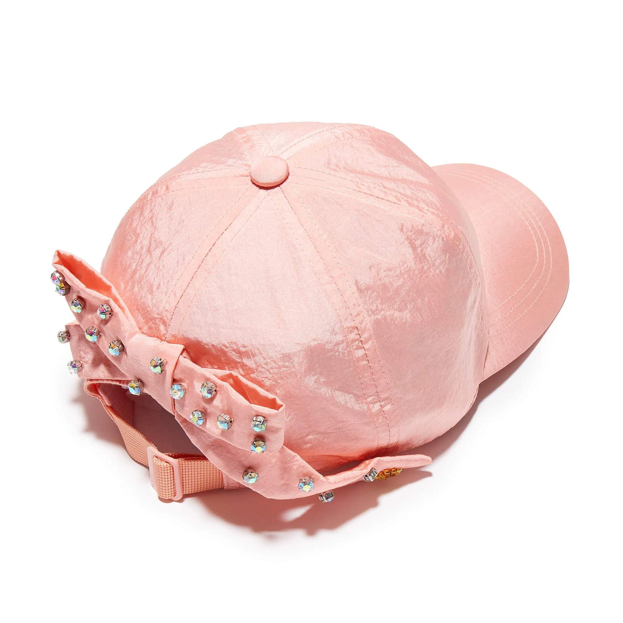 APRICOT BOW EMBELLISHED NYLON BASEBALL CAP