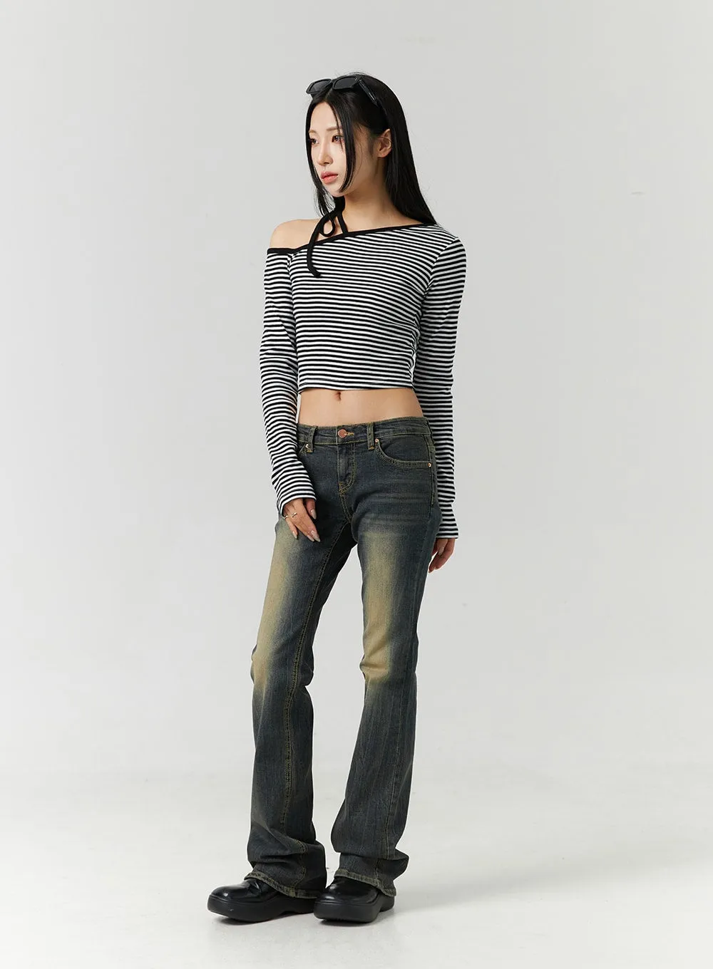 Asymmetrical Stripe Crop Top CN328