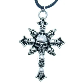 AVBeads Choker Necklace 18 Black Cord with Silver Skull Cross Charm Pendant