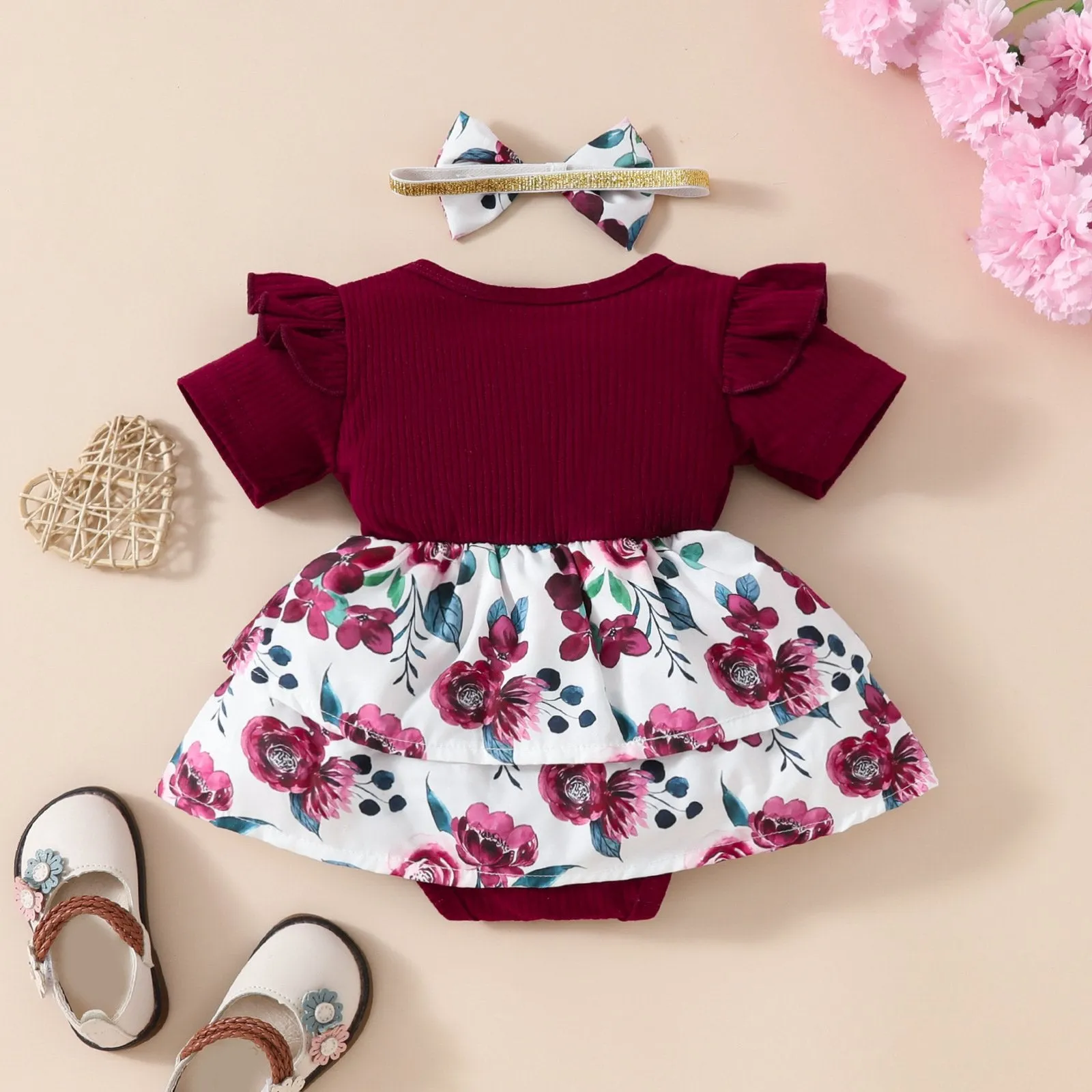 Baby Girls Letters Flower Print Rompers Wholesale 20240404