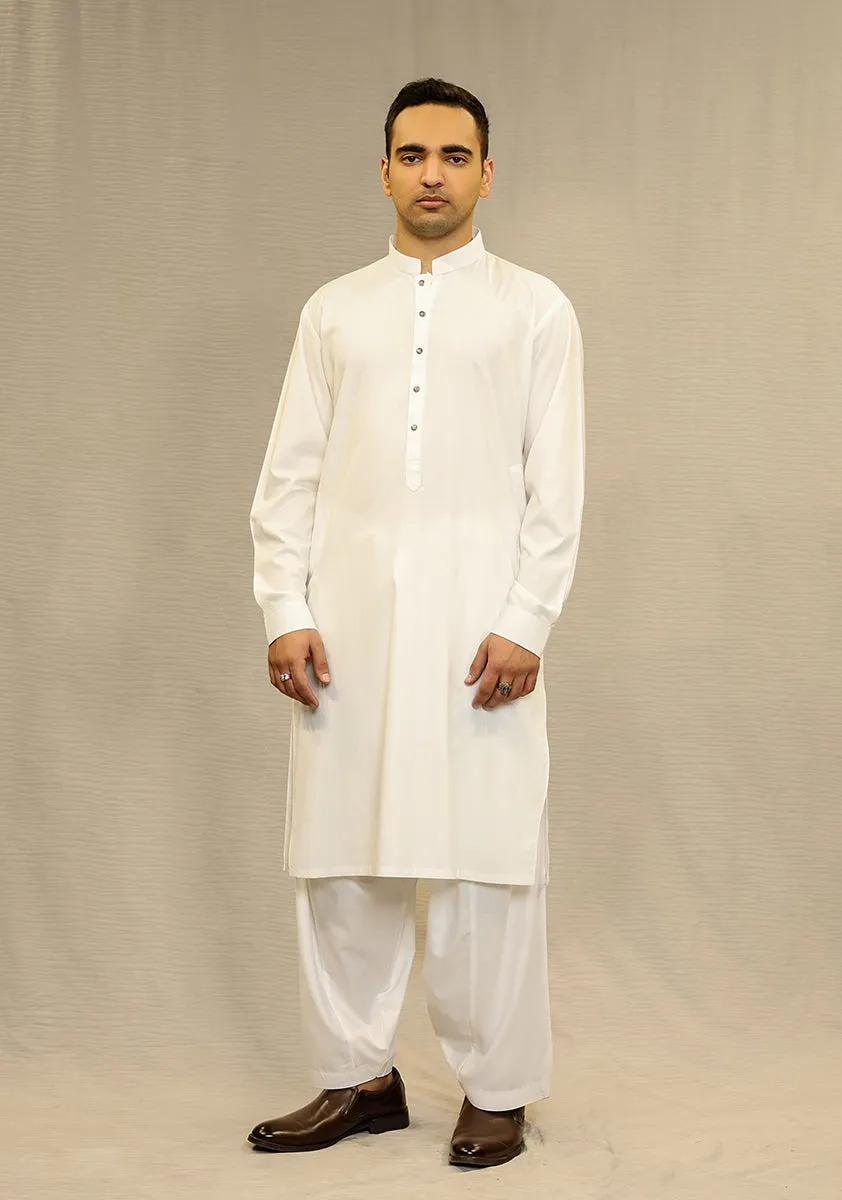 Basic Poly Viscose Brilliant White Slim Fit Plain Suit