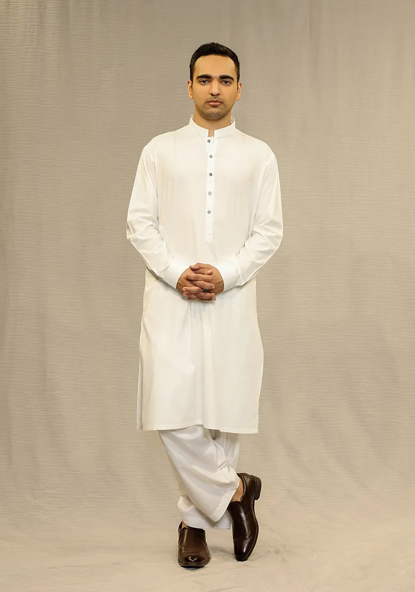 Basic Poly Viscose Brilliant White Slim Fit Plain Suit