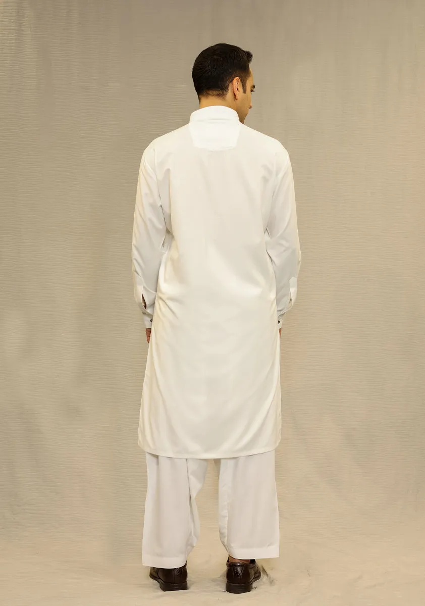 Basic Poly Viscose Brilliant White Slim Fit Plain Suit