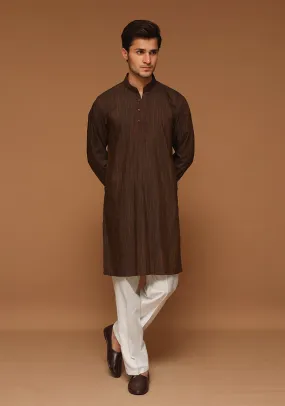 Basic Poly Viscose Brown Slim Fit Kurta