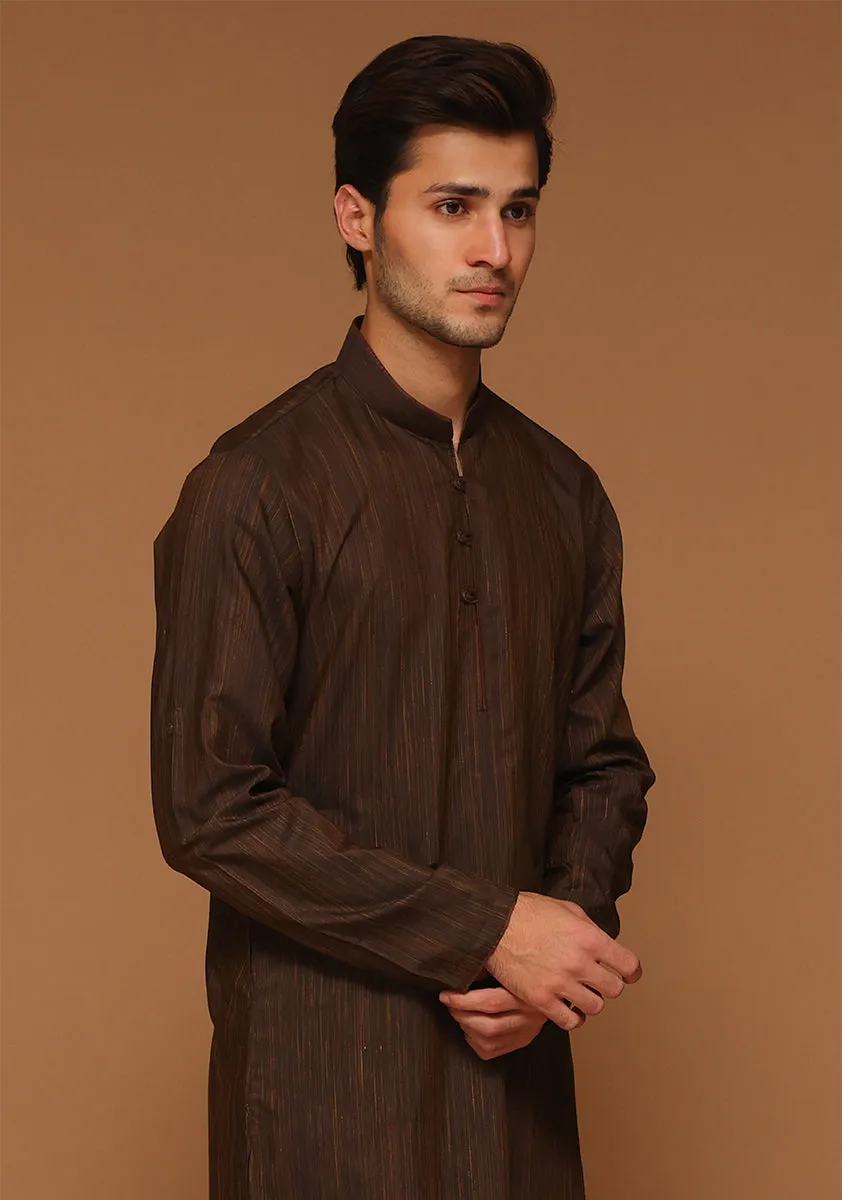 Basic Poly Viscose Brown Slim Fit Kurta