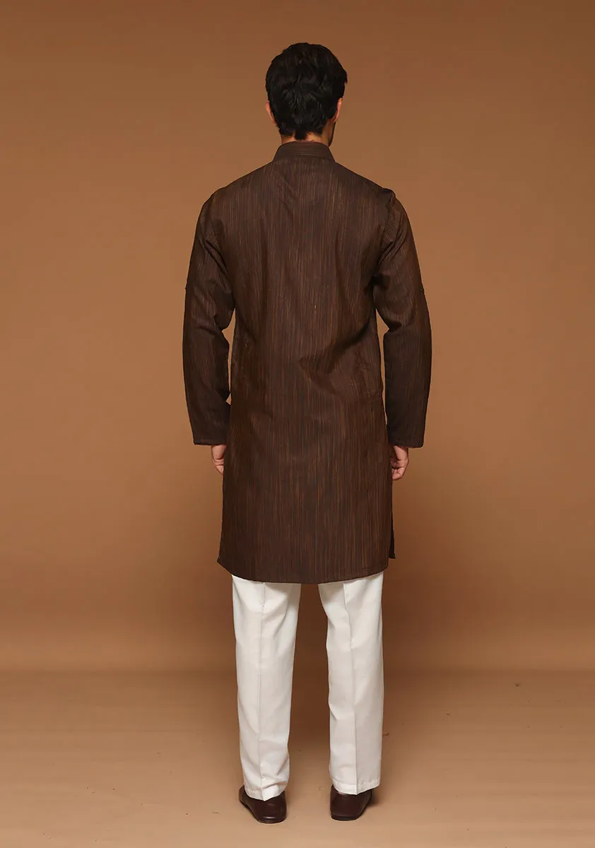 Basic Poly Viscose Brown Slim Fit Kurta