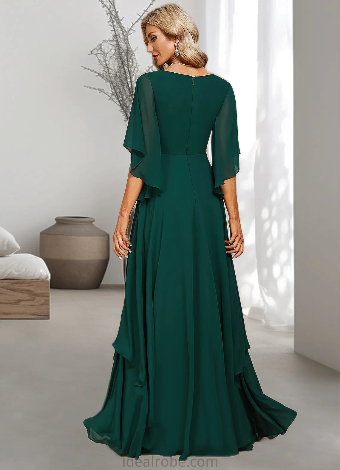 Beatrice A-line V-Neck Floor-Length Chiffon Mother of the Bride Dress With Beading Appliques Lace Sequins STKP0021682