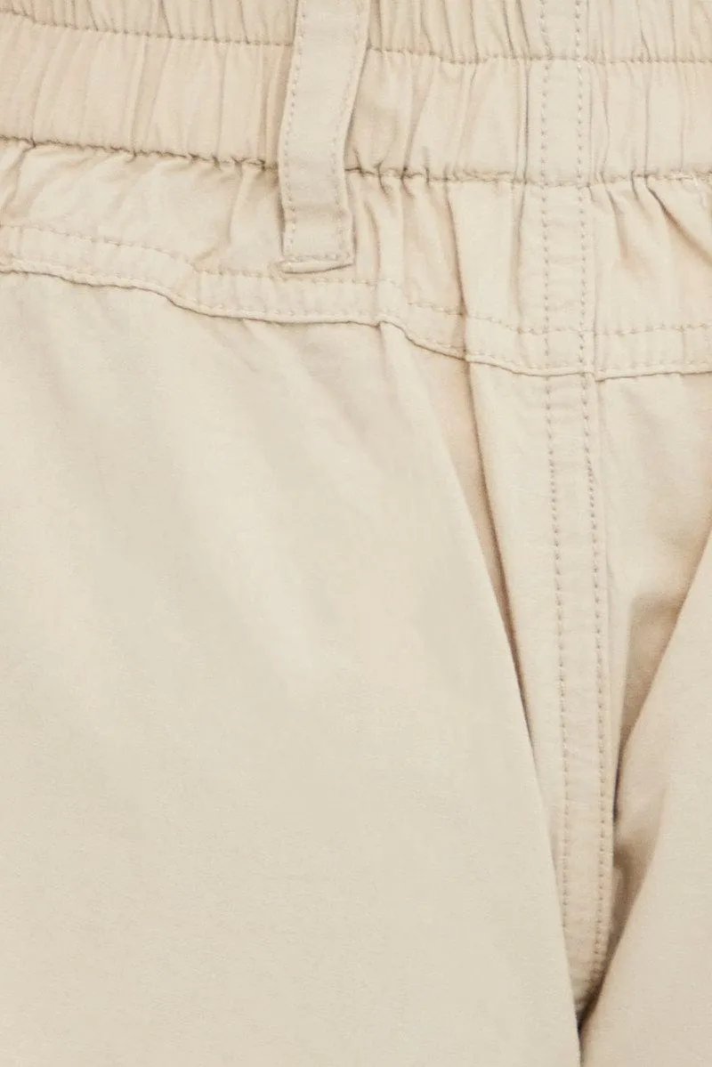 Beige Cargo Shorts Low Rise