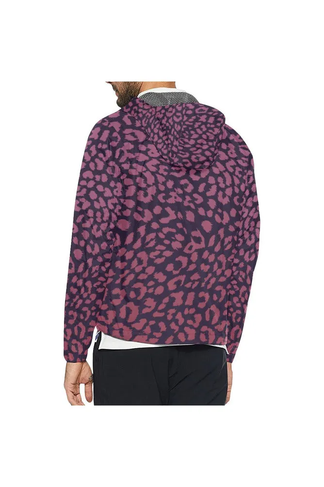 Berry Leopard Print All Over Print Windbreaker for Men