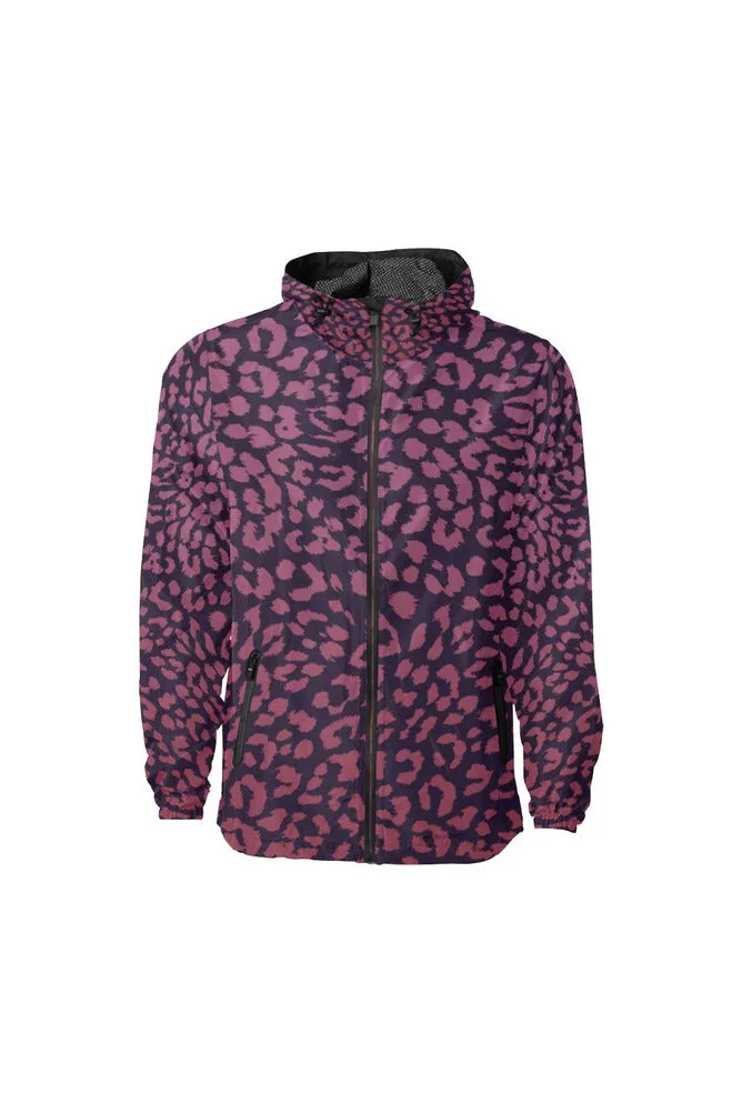 Berry Leopard Print All Over Print Windbreaker for Men