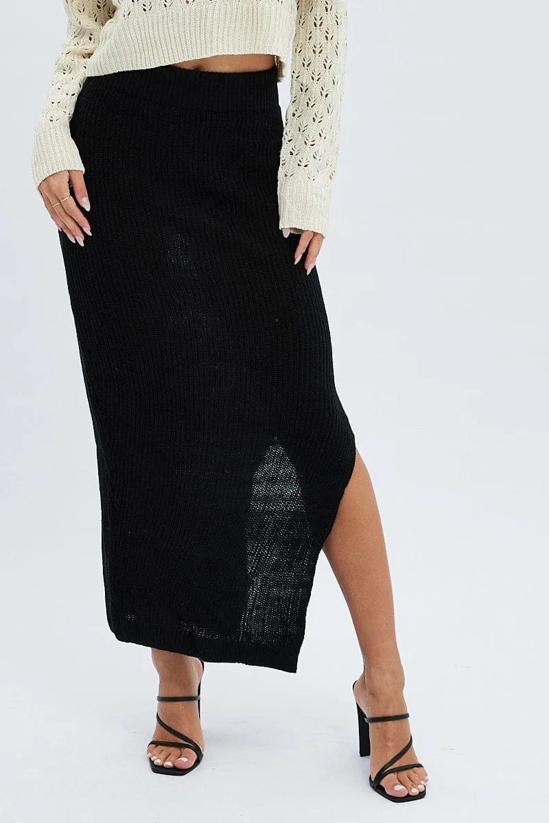 Black Knit Midi Skirt