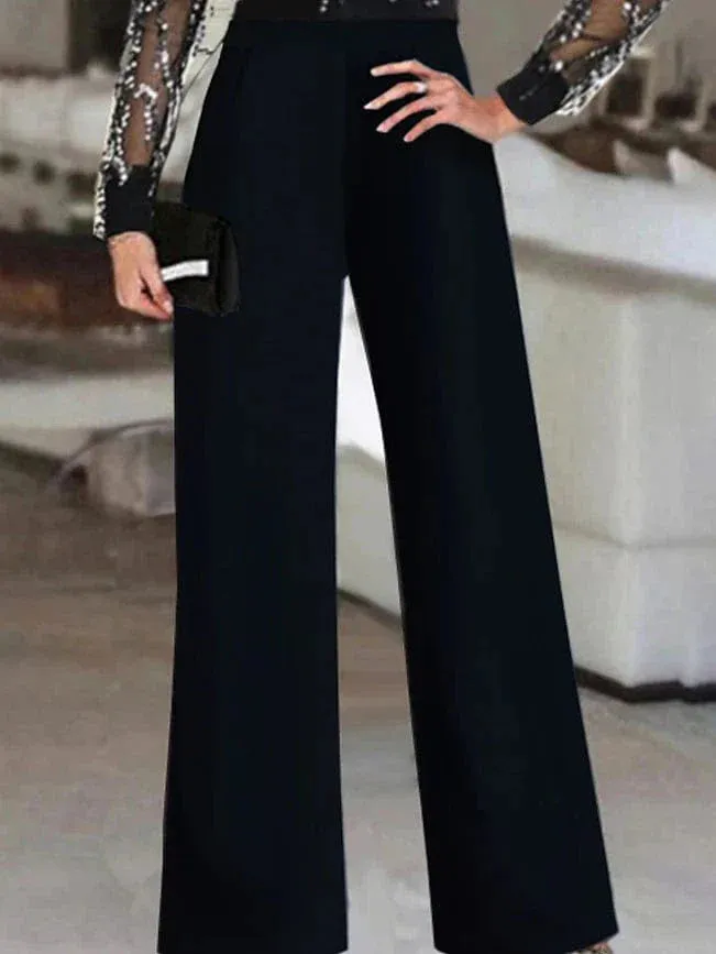 Black V-Neck Sequin Jumpsuit with Long Sleeves for Women