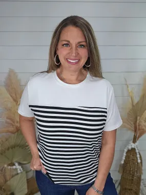 BLACK/WHITE STRIPED COLORBLOCK TOP