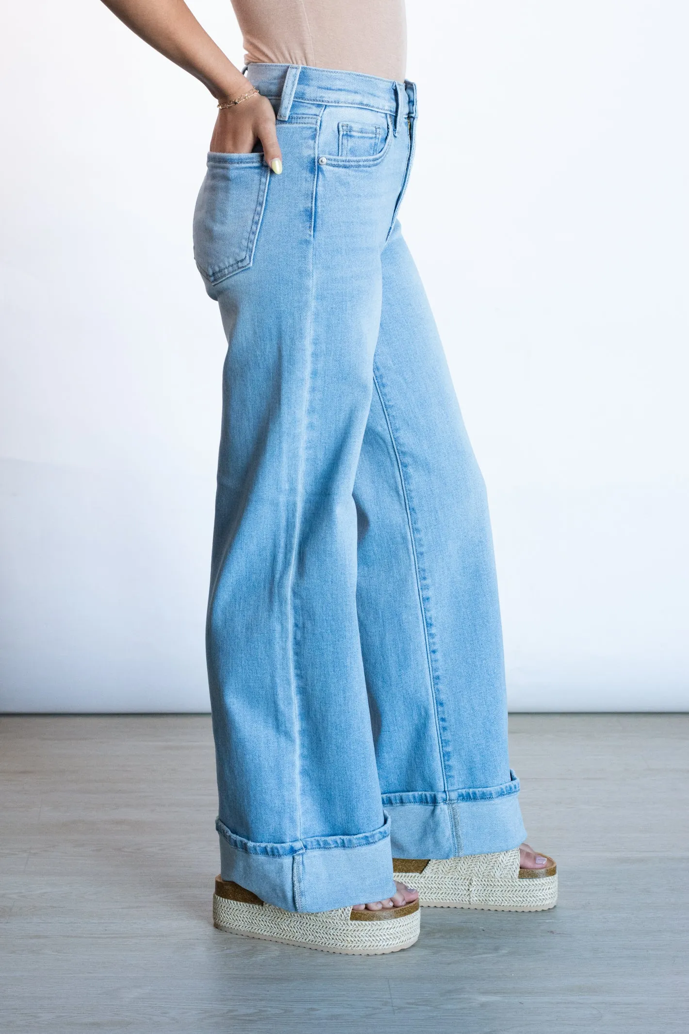 Blazing Ahead Light Wash Cuffed Denim