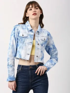 Blue Tie N Dye Sochi Regular Crop Cotton Jacket