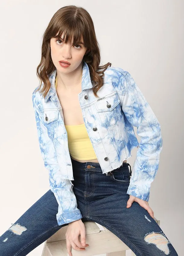 Blue Tie N Dye Sochi Regular Crop Cotton Jacket