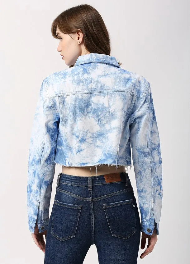 Blue Tie N Dye Sochi Regular Crop Cotton Jacket