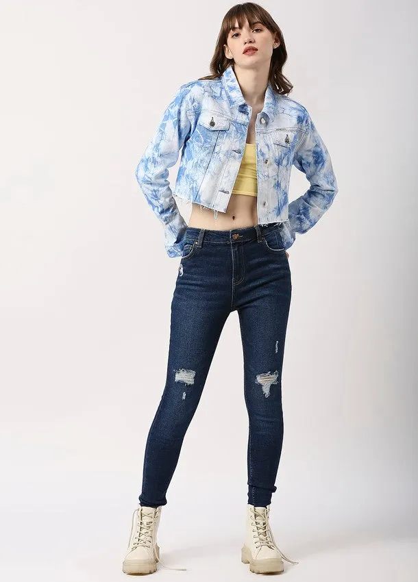 Blue Tie N Dye Sochi Regular Crop Cotton Jacket