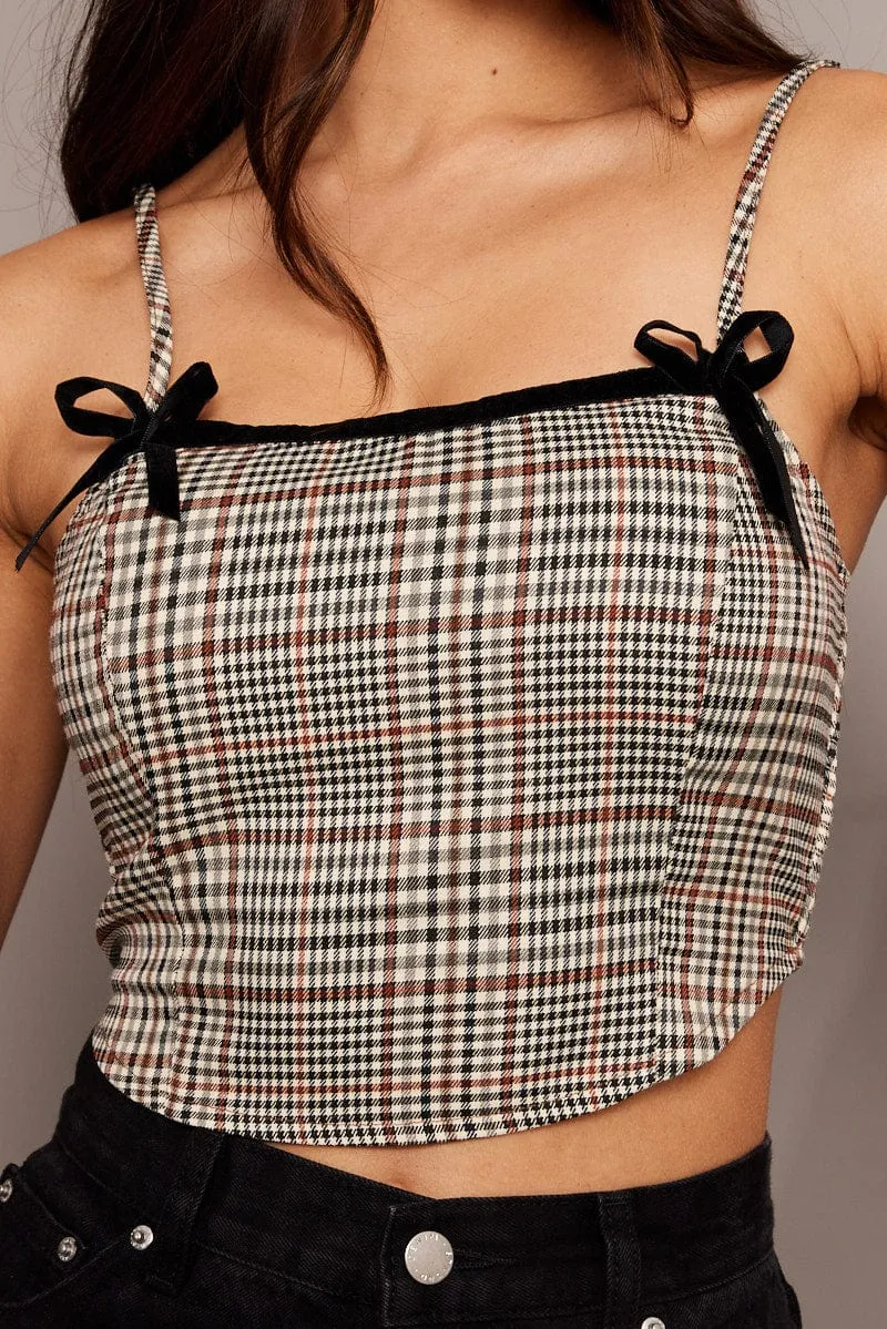 Brown Check Check Top Sleeveless