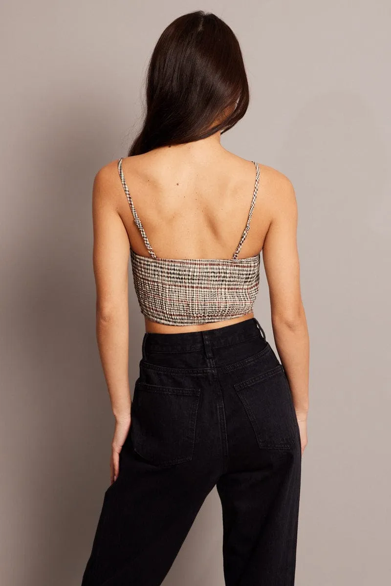 Brown Check Check Top Sleeveless