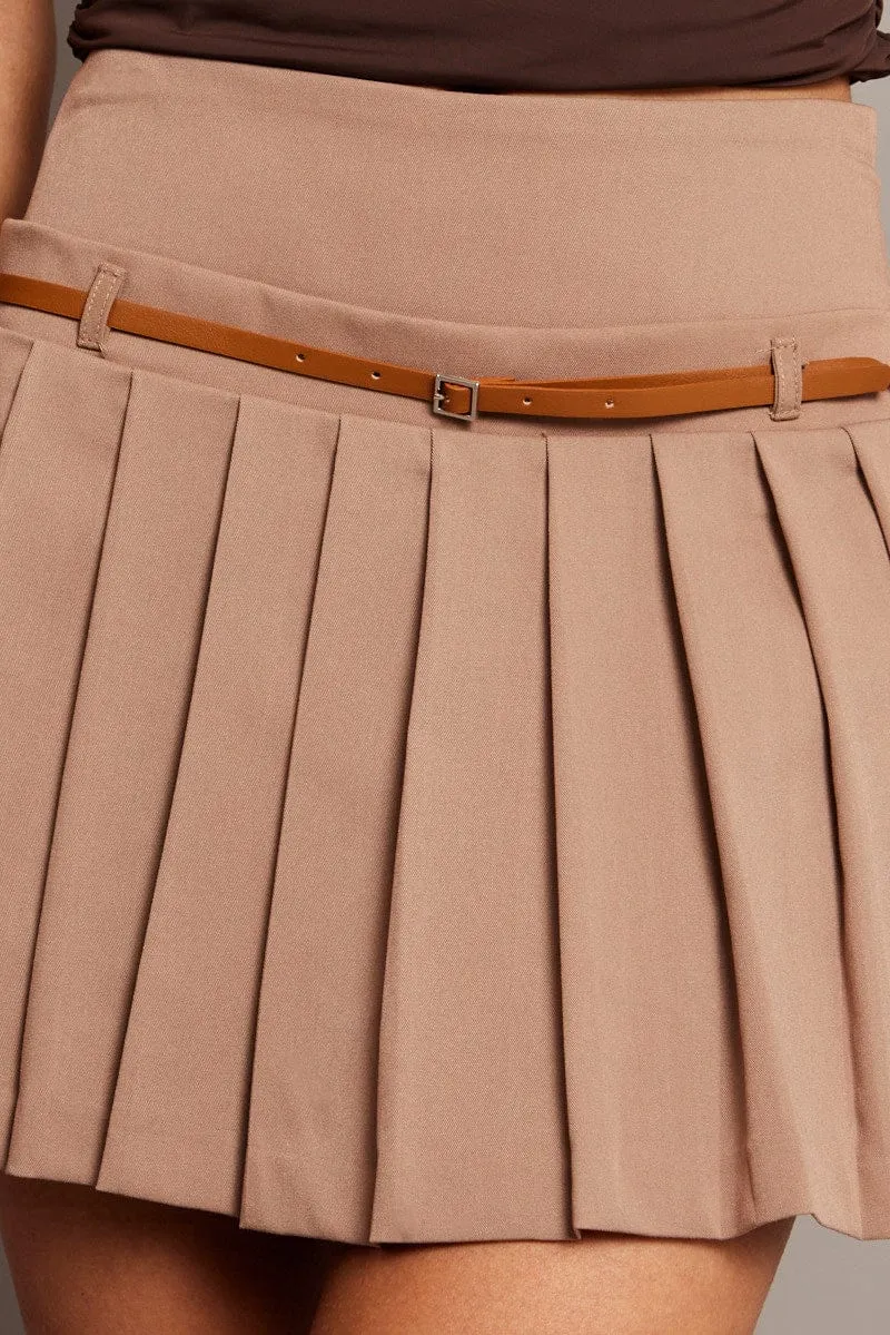 Brown Tennis Skirt Mini Belted