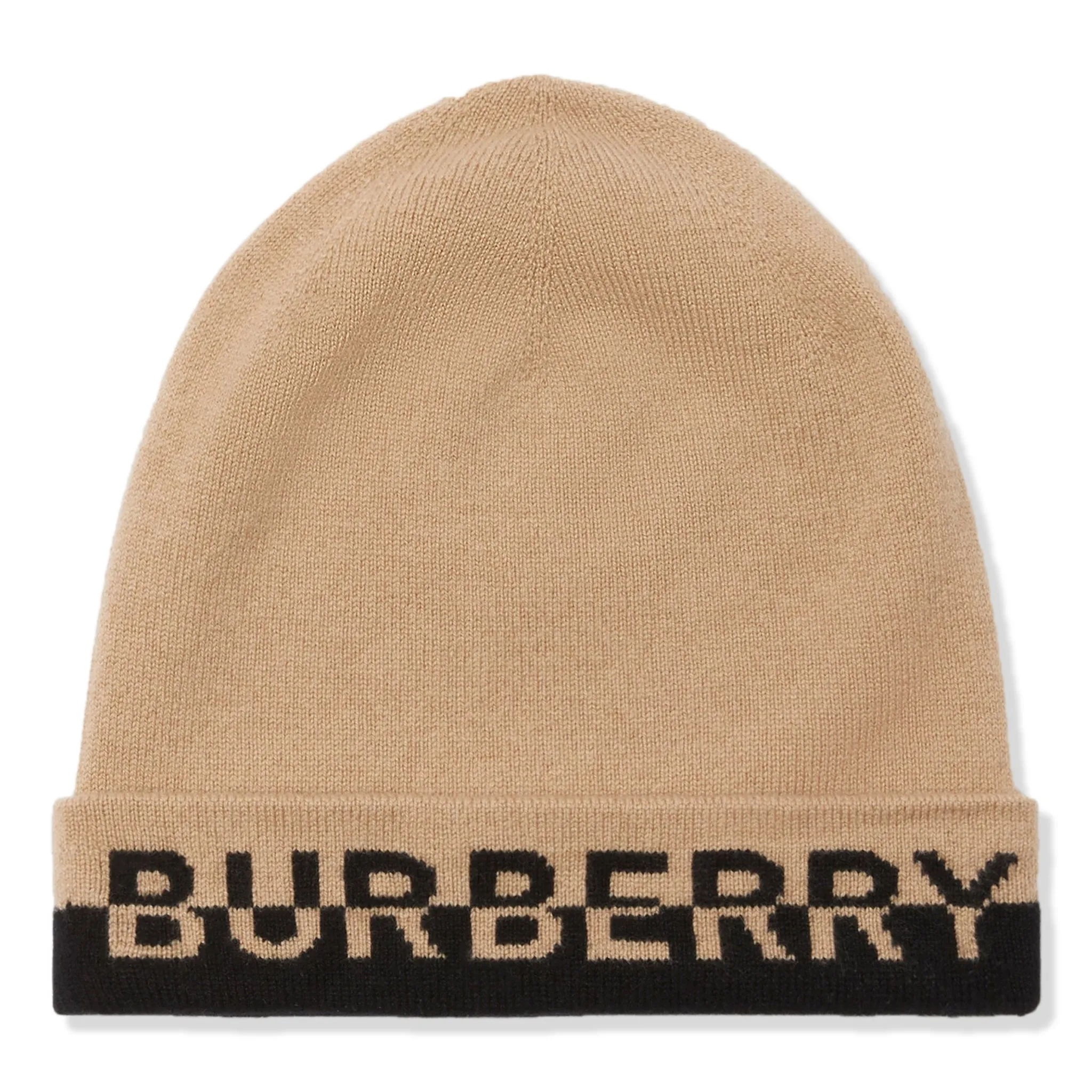 Burberry Logo Intarsia Cashmere Beige Black Beanie