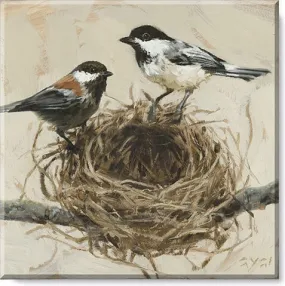 Chickadees On Nest Canvas Art