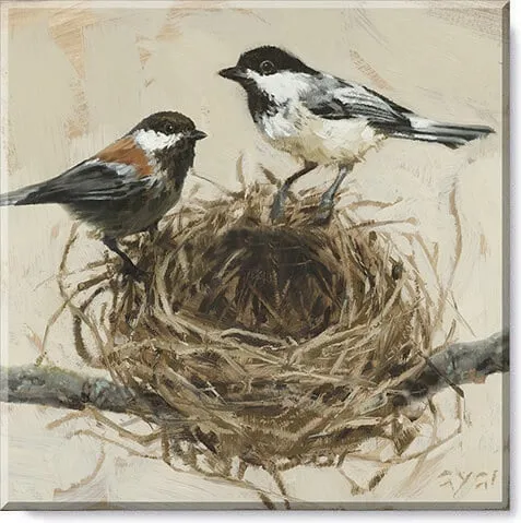 Chickadees On Nest Canvas Art