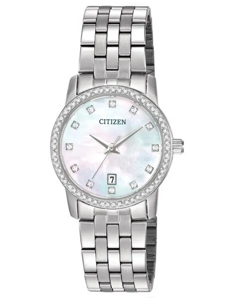 Citizen Quartz Ladies Swarovski Crystal Dress - Stainless Steel - MOP Dial