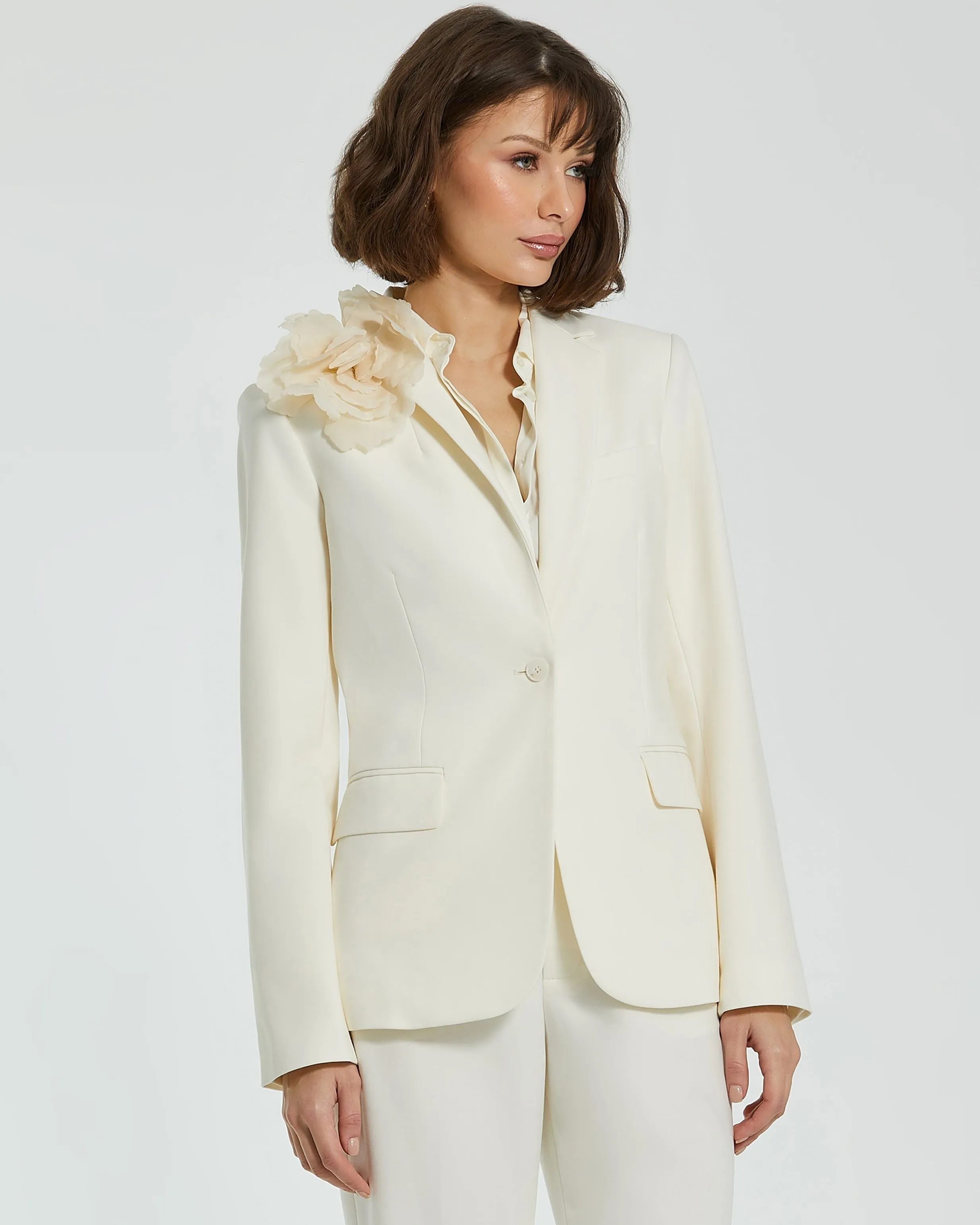 Classic Crepe Blazer Jacket With Flower