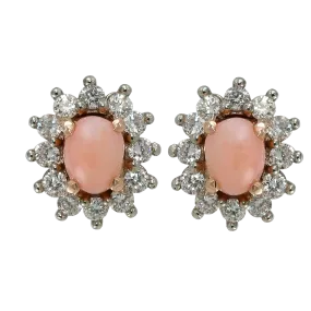 Conch Pearl Diamond Halo Stud Earrings