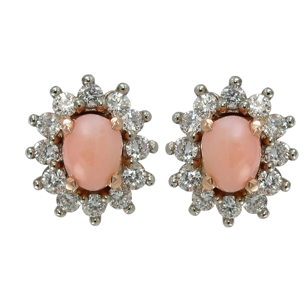 Conch Pearl Diamond Halo Stud Earrings