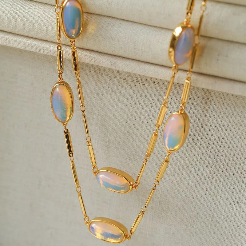 Contemporary Double-Layer Oval Opal Eye Necklace