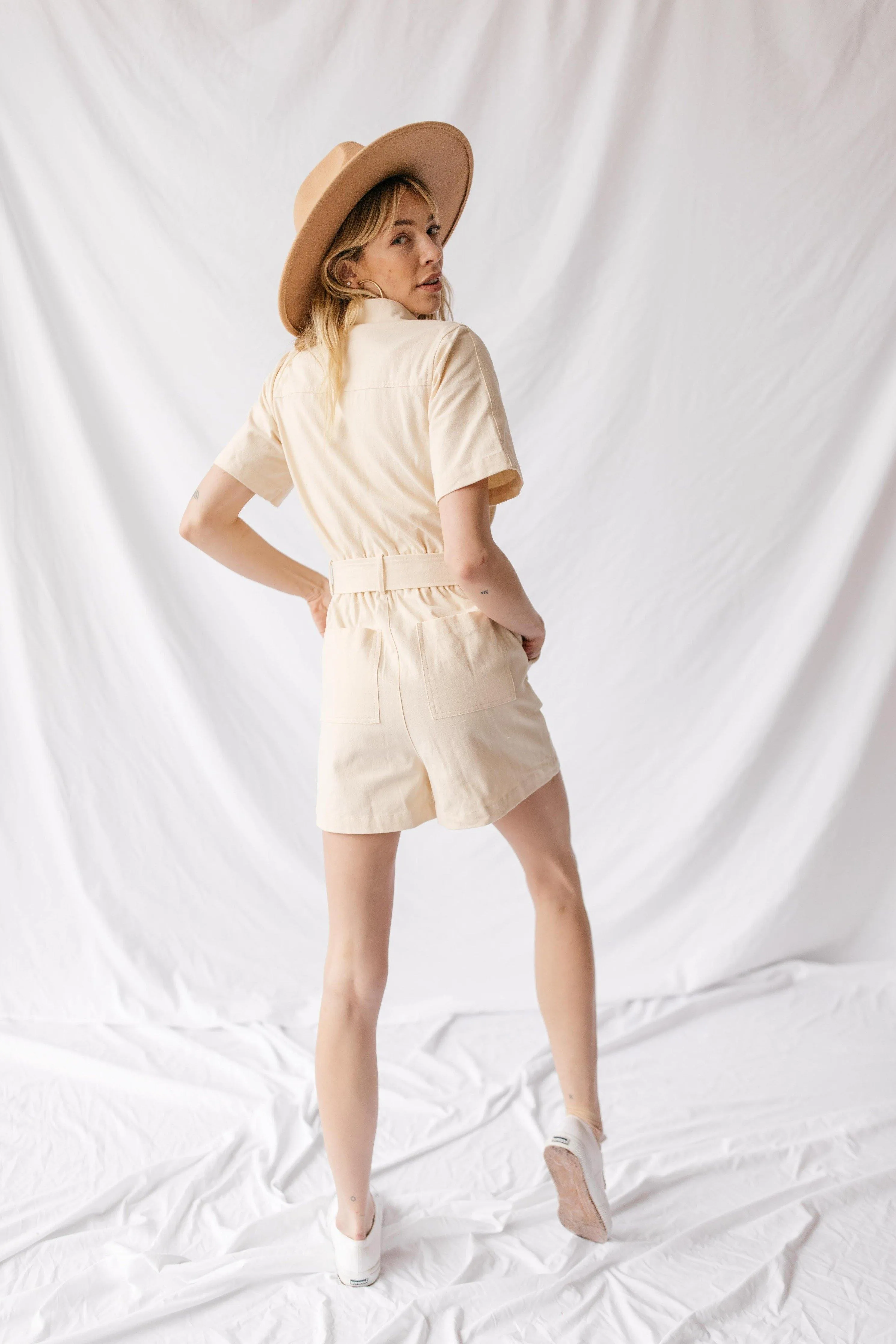 Cotton Button Down Utility Romper