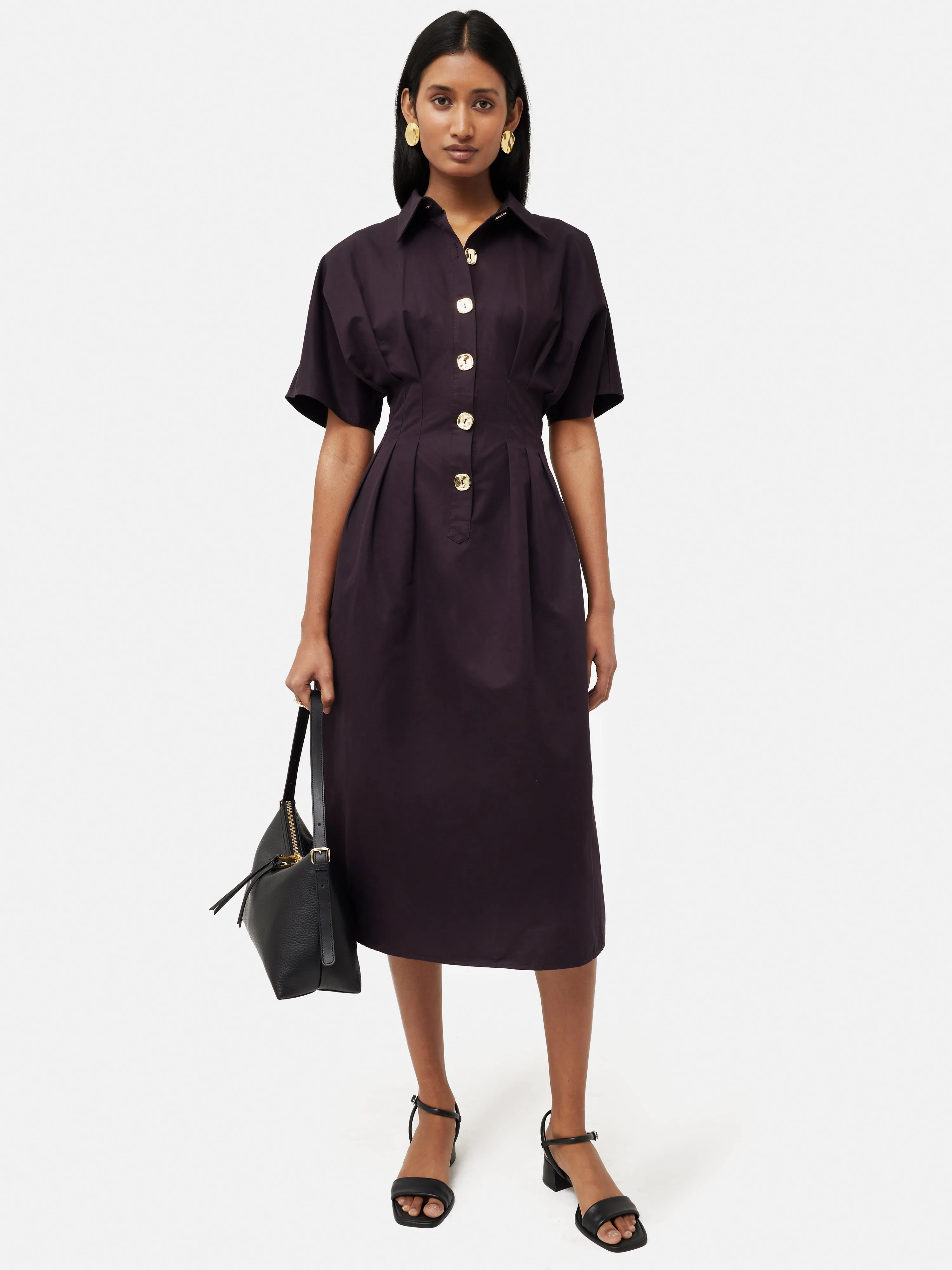 Cotton Stitched Pleat Dress | Deep Purple