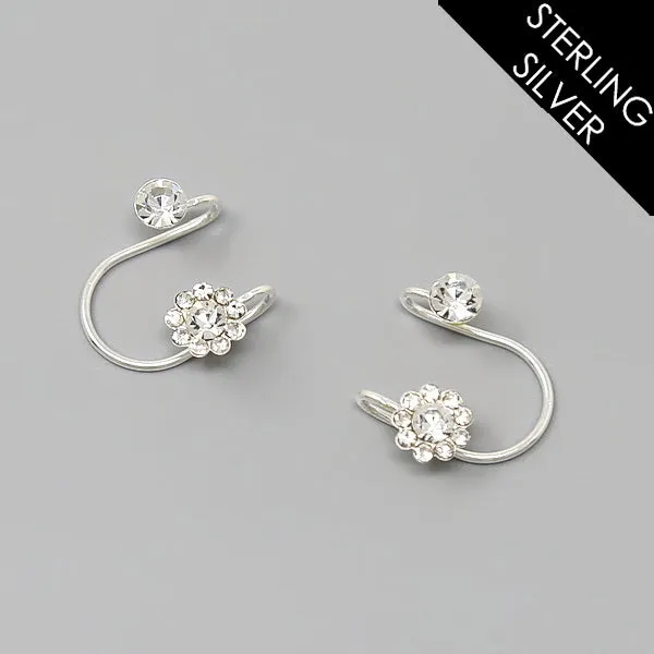 CZ Flower Sterling Silver Ear Cuffs