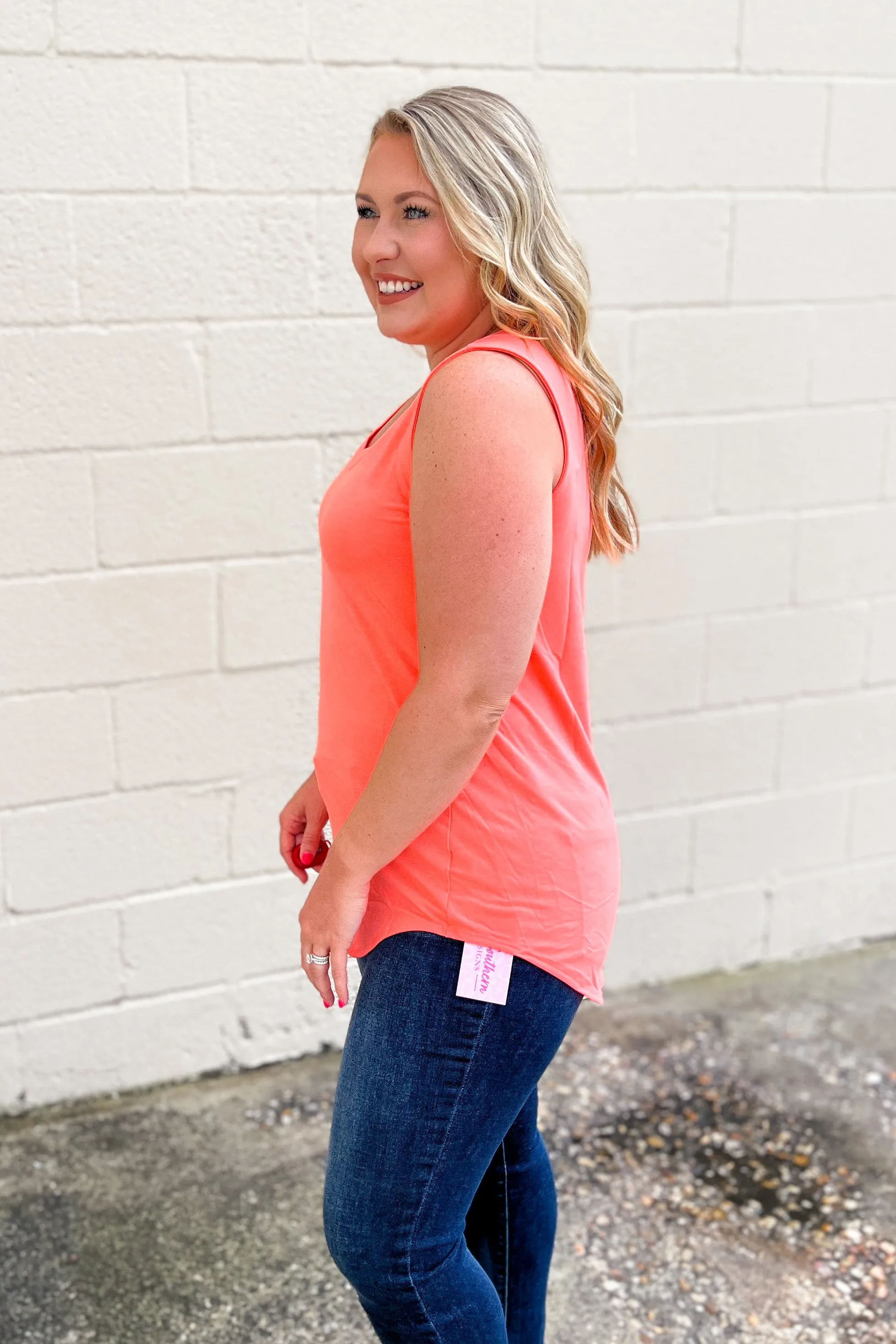 DEAL | Terri V-Neck Tank Top, Neon Peach