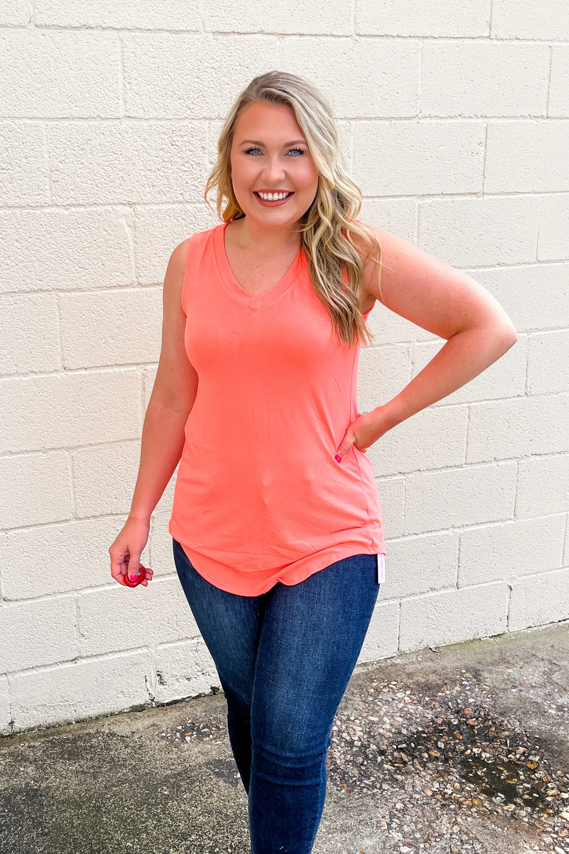 DEAL | Terri V-Neck Tank Top, Neon Peach