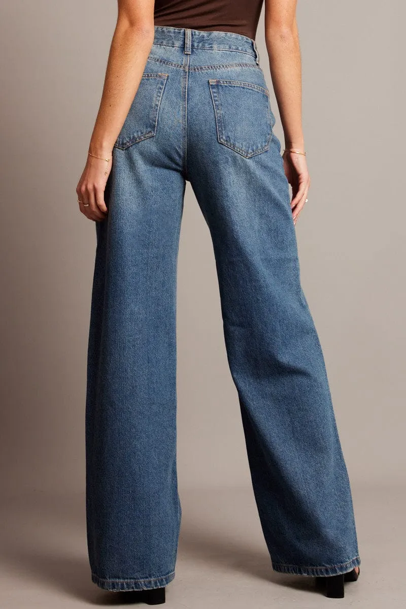 Denim Wide Leg Jean Mid Rise