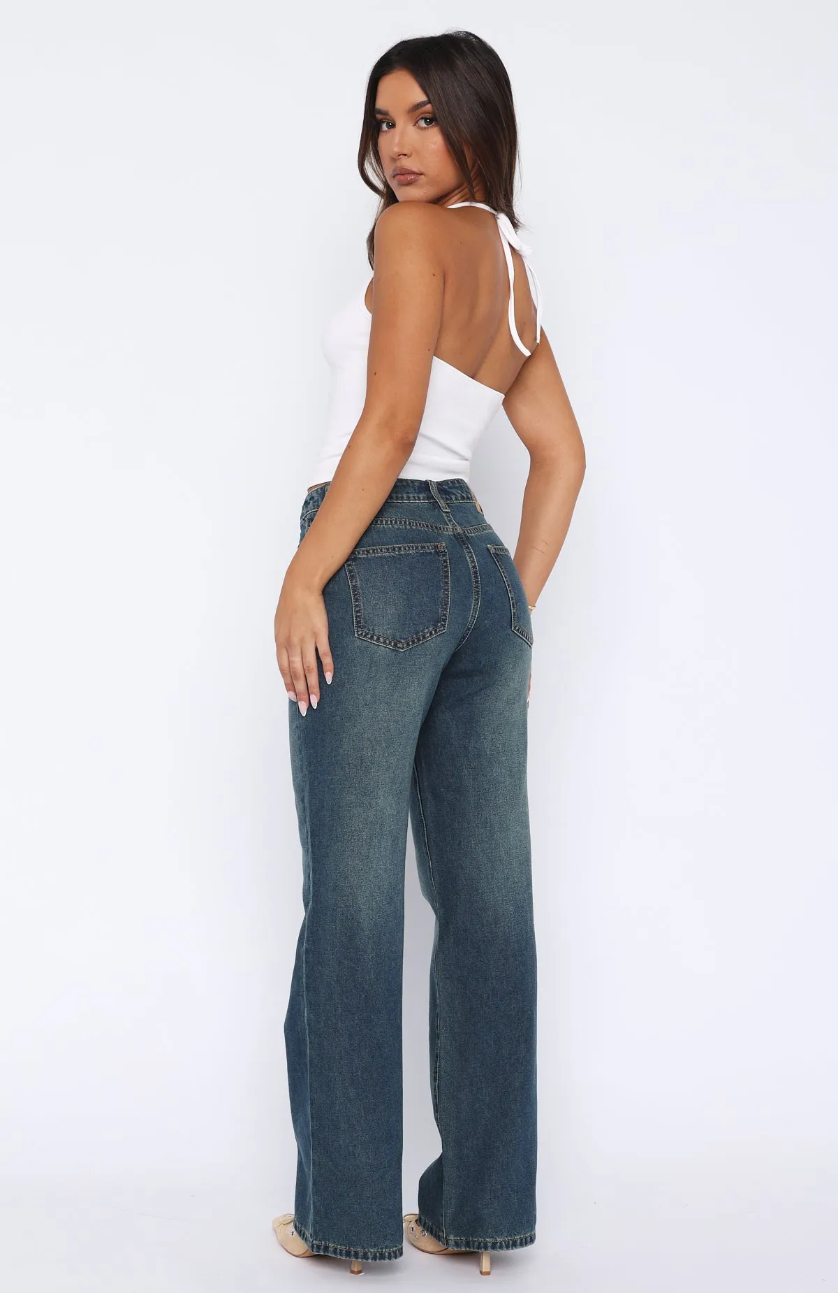 Desire Mid Rise Straight Leg Jeans Mid Blue Vintage