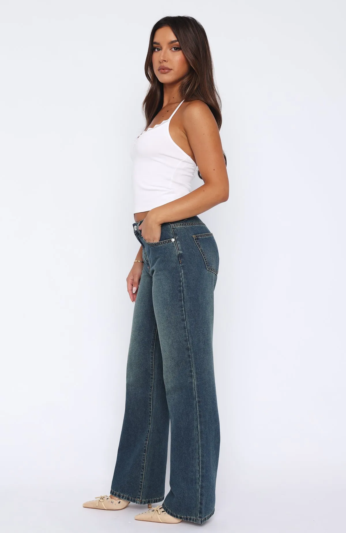 Desire Mid Rise Straight Leg Jeans Mid Blue Vintage