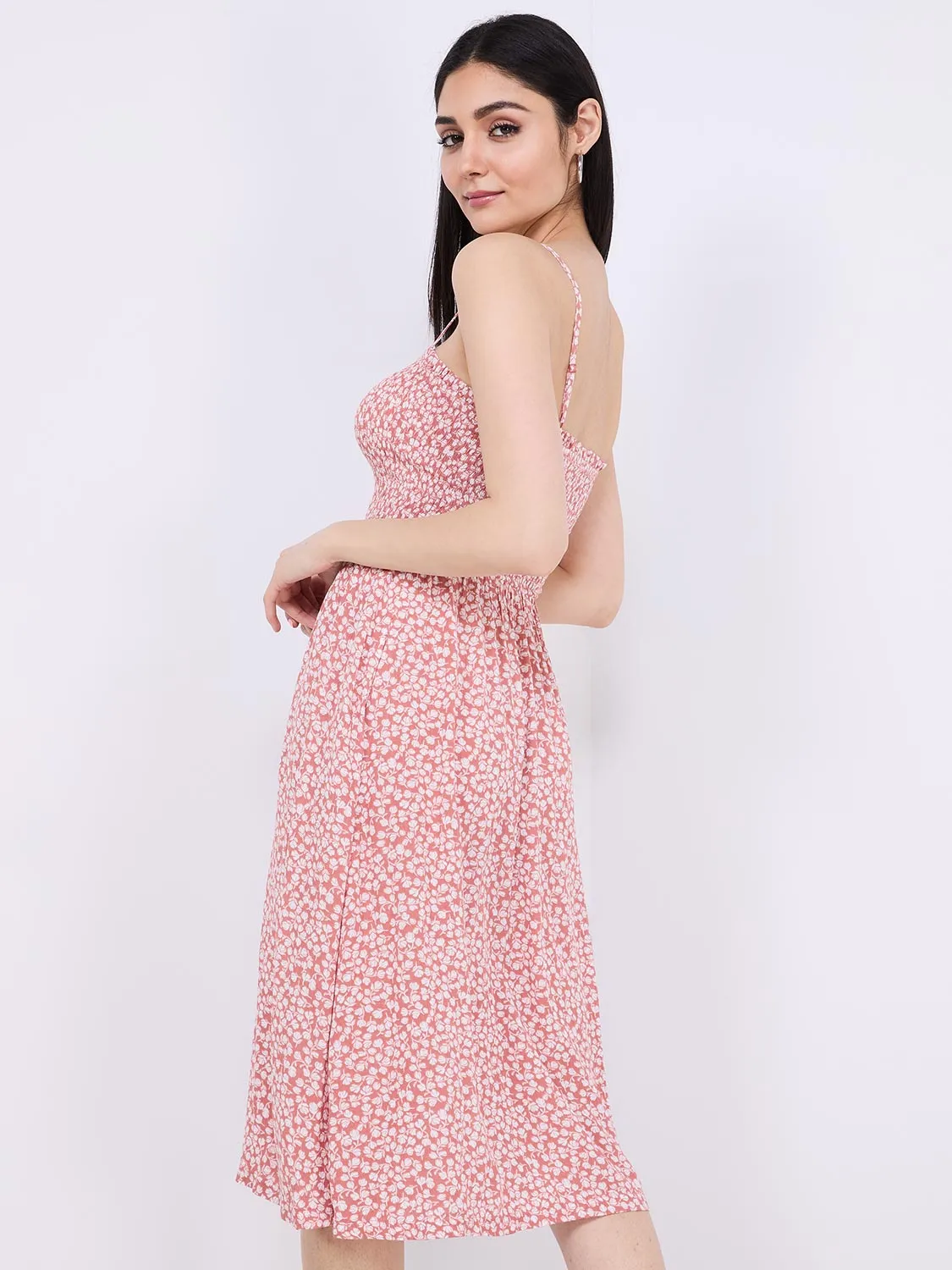 Ditsy Print Spaghetti Strap Midi Dress